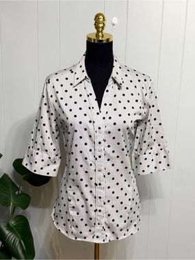 #17)  7 avenue NY  White Button-Down Shirt with Black Polka Dots (Stretch)